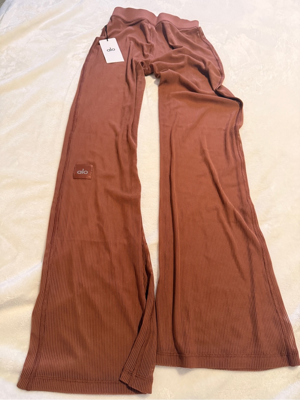 NWT ALO Yoga Striped Mesh Tropical Nights Flare Pants Chestnut W51399R